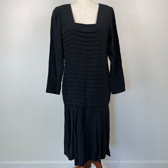 Vintage Anna Calamia Black Midi Dress Size M - Picture 1 of 8